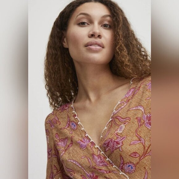 Atelier Reve Dorine Wrap Blouse Brown Pink  Print - Picture 4 of 11